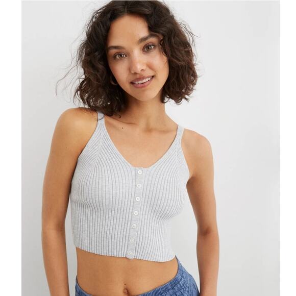 Aerie Gray Button Front Sweater Tank Top Size XL - Picture 1 of 9